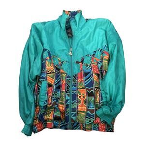 Vintage Casual Isle Teal Long Sleeve Full-Zip‎ Mock windbreaker Adult Size M